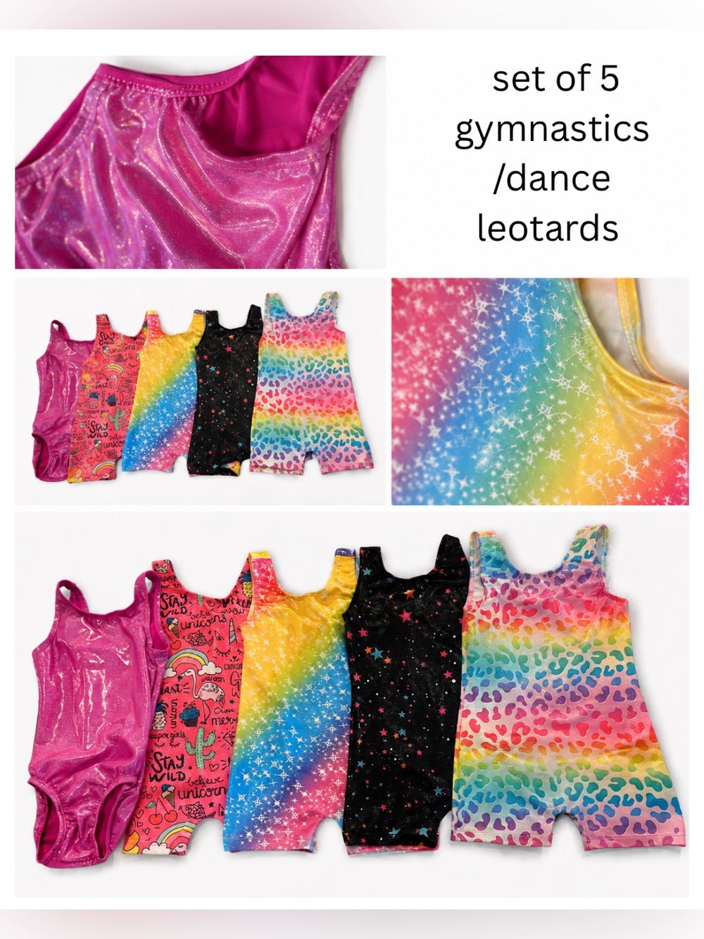 Kids Pink Shimmer Gymnastics Leotard - Set of 5 Styles